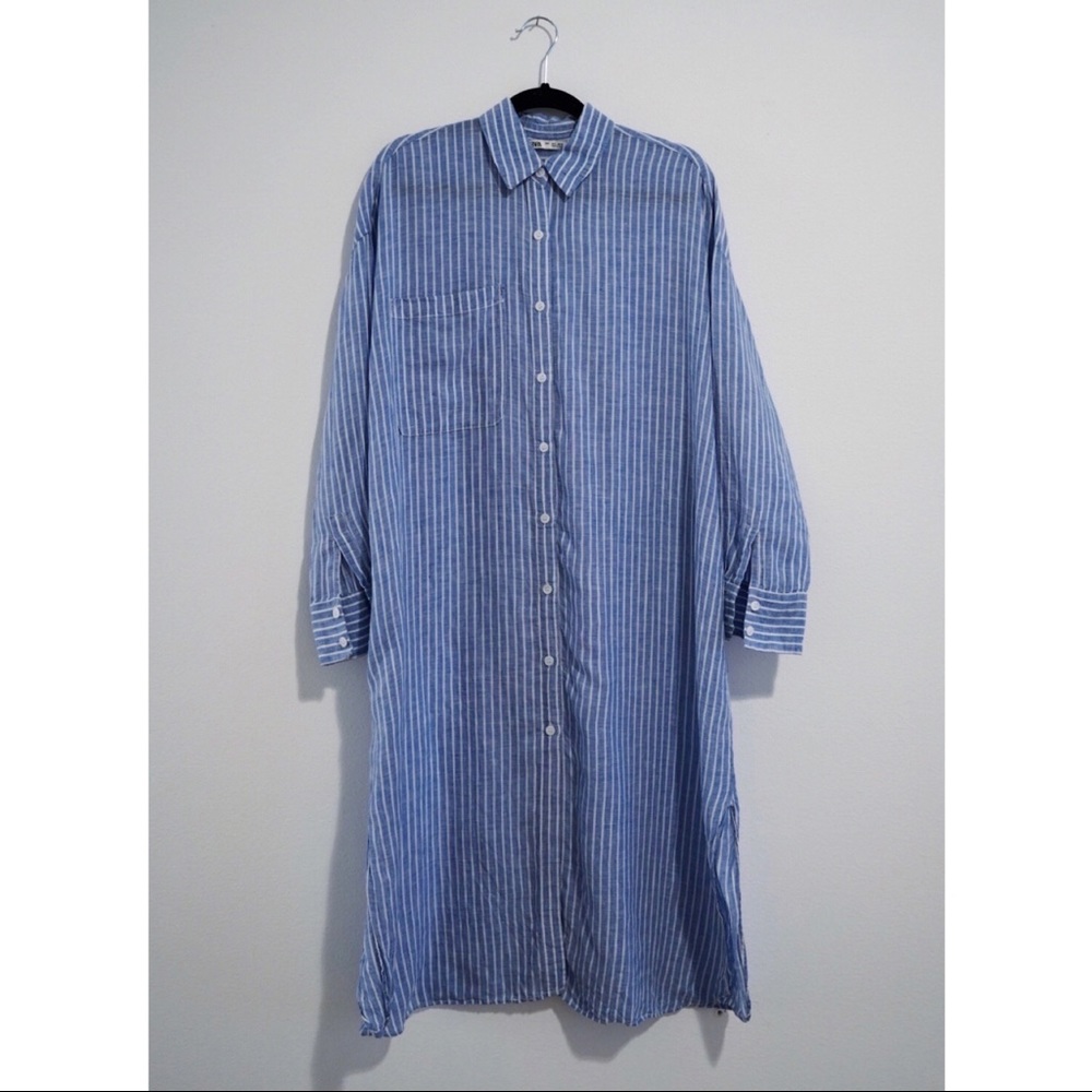 Zara Linen Oversized Shirt Dress, SM